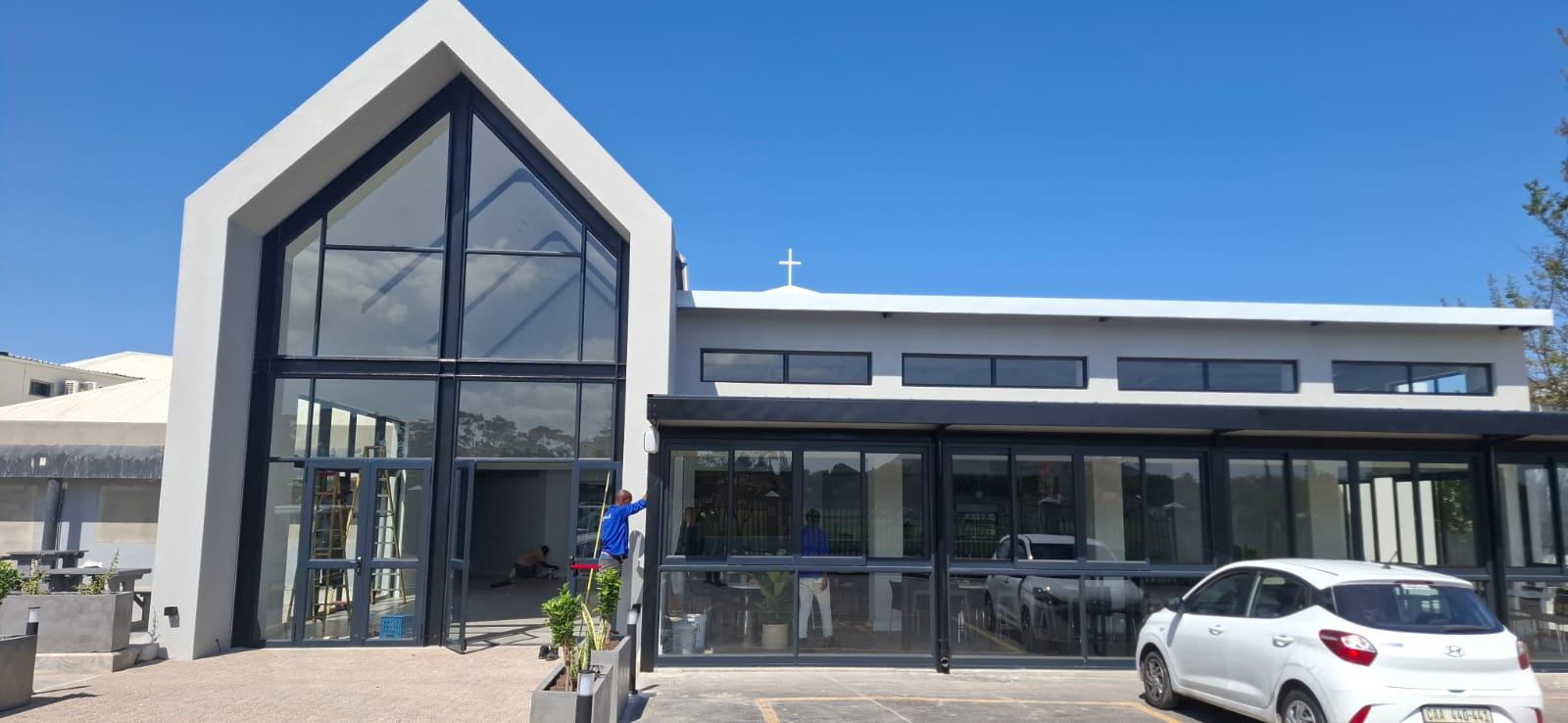 Full exterior view of Uban Church with sliding aluminium windows and doors in Durbanville, Cape Town.
