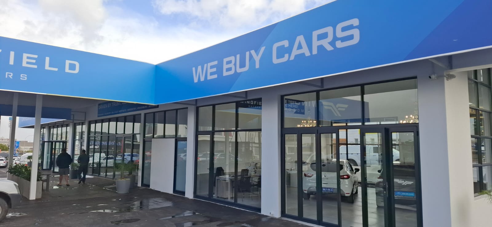 Aluminium and glass shopfront installation at Wingfield Motors, Goodwood, Cape Town – front view.